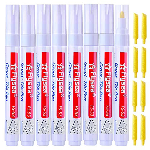 8 Stück Fugenstift Weiß, APOMOONS Bad Fugenmörtel Restaurierung Stift Fugenweiß für Fliesen, Wasserfest Fugenstift Lackstift Weiß mit Ersatzspitze,Fugenweiß für Reparatur Von Fliese Badezimmer & Küche