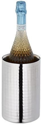 Relaxdays Weinkühler Edelstahl, doppelwandig, Flaschenkühler Wein & Sekt, HxD: 18,5 x 12 cm, gehämmertes Design, Silber