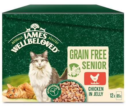 James Wellbeloved Senior Grain-Free Chicken in Jelly 12 Pouches, Hypoallergenic Wet Cat Food, Pack of 1 (12x85 g)