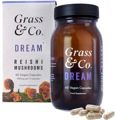 Grass & Co. Magnesium 200mg & Reishi Mushroom 600mg Sleep Capsules with Vitamin D, Sage, Vitamin B6 & Vitamin B5 | Dream | Supports Deep Sleep & Relaxation | 60 Capsules, 30 Servings