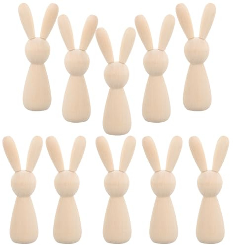 STOBOK 10pcs Unfinished Wooden Rabbit Dolls Figure Unpainted Peg Dolls Bodies DIY Blank Wood Bunny Puppet Craft Art Easter Party Decoration