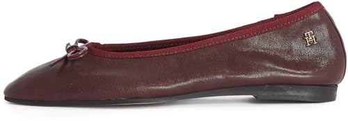 Tommy Hilfiger Bailarinas Mujer Soft Leather con Lazo, Rojo (Burgundy Velvet), 42