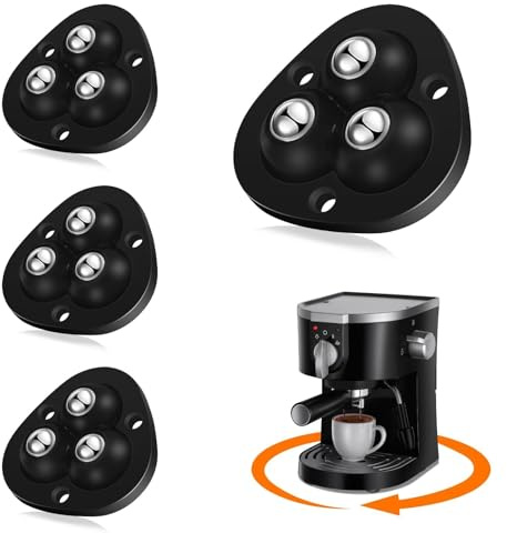 TRVL FIELDER Self Adhesive Caster Wheels, Appliance Slider Appliance Rollers for Kitchen Countertop, 360° Mini Universal Casters Counter Small Slider Roller for Coffee Maker, Air Fryer (Black, 4 PCS)