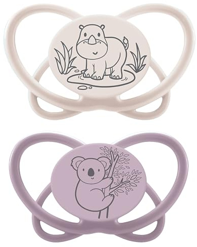 nip - Butterfly | 16-32 meses | Pack de 2 | chupete de bebé amigable con los dientes con caja de chupete, chupete duradero con pistón de silicona suave, beige, púrpura