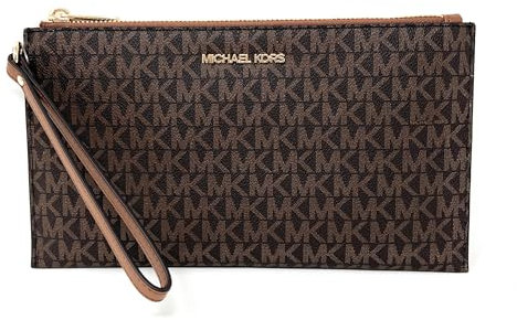 Michael Kors Jet Set Travel Large Clutch Leather Wristlet Brown PVC, Braunes PVC, Medium