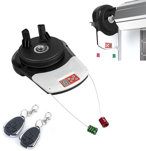 Abrepuertas automático enrollable para garaje, montaje en pared, con 2 mandos a distancia, potente motor de 800 N, alcance de control de 50 m, ideal para garajes, almacenes y graneros.