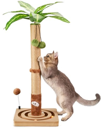 MECOOL Cat Scratching Post Sturdy and Premium Scratch Posts with Hanging Ball and Ball Track Toy Cute Cat Tree 30in for Indoor Kittens