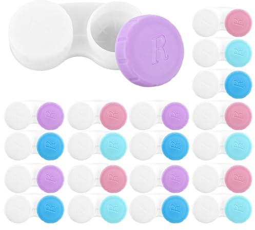 ASelected 20 Pack Contact Lens Cases, Contact Lenses Case with Left/Right Caps, Leak-Proof Contact Lenses Holder Box for Home Travel Outdoor, Colorful