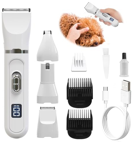Cat Clippers, 4-in-1 Cat Grooming Kit with 3 Trimmer Heads & 3 Guide Combs, Quiet Cat Trimmer for Long Hair, Pet Clippers for Cats & Small Dogs, Ideal for Home Grooming of Matted Fur & Paw Hair
