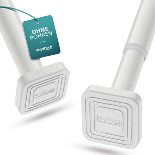 Engelbach® Gardinenstange ohne Bohren (Ø 32 mm) - Individuell anpassbare Teleskopstange - Massiver Kabonstahl für stabilen Halt, Klemmstange Vorhang, 110-160cm Weiß