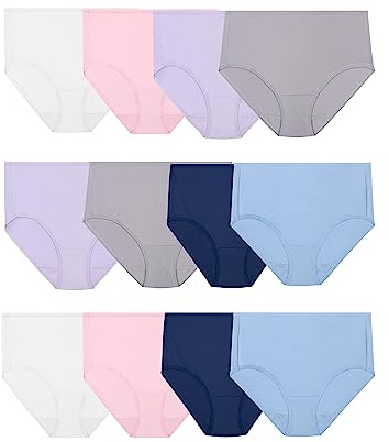 Fruit of the Loom womens Microfiber Panties (Regular & Plus Size) Underwear, Brief - 12 Pack Assorted, 8 US