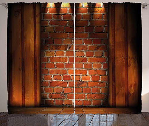 ABAKUHAUS rustikal Wand Rustikaler Gardine, Mauerwerk, Schlafzimmer Kräuselband Vorhang mit Schlaufen und Haken, 280 x 245 cm, Orange Ringelblume