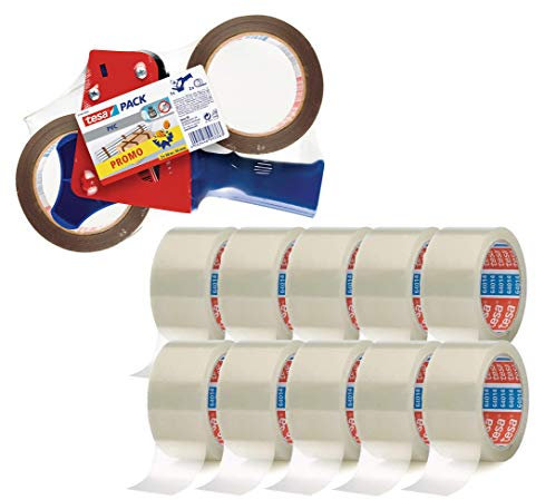 tesa Paketklebeband (66 m x 50 mm) transparent (10 Rollen + Handabroller-Set)