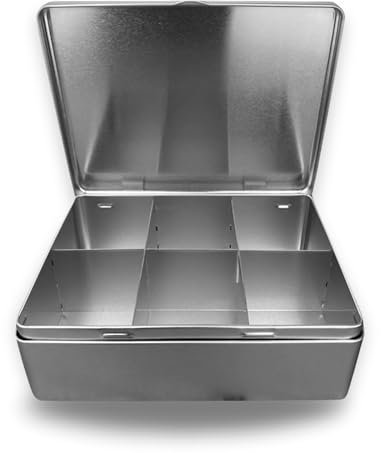 MediMuc Tea 6-Section - flache Teebeuteldose, Teebox mit Scharnierdeckel - Blank mit 6 Trennfächern - Tee Aufbewahrung, Teedose, Teebeutelbox - Maße: (L x B x H): 20,3 x 15,7 x 6,8cm