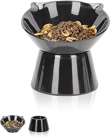 Detachable Elevated Cat Bowls, 15° Tilted Raised Cat Food Bowl Anti-Vomiting,Whisker Friendly, Adjustable Cat Dishes for Protecting Spine,Adult Kitten