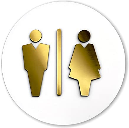 Sosenco Placa de inodoro de acrílico y laminados – Placa de plástico para puerta de inodoro – Placa de inodoro – Placa de inodoro – Señal de dirección para inodoro (blanco/dorado)