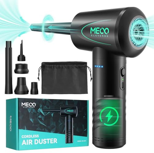 MECO ELEVERDE Compressed Air Duster, Air Blower with LED Light, 3-Gear to 100000RPM, Electric Air Duster for PC/Keyboard Cleaner, Reusable Cordless Air Duster