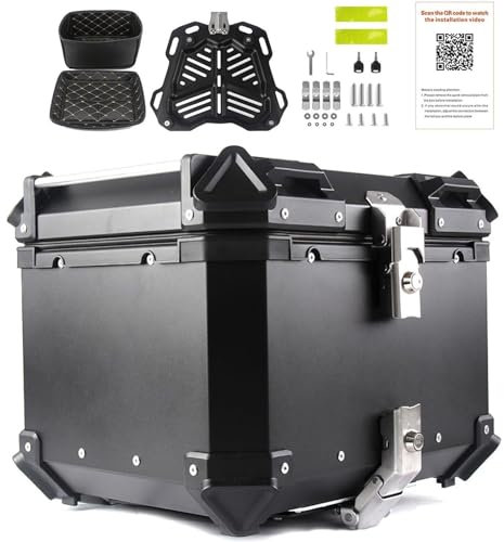 CGLYYDS Motorrad Tour Heckbox, 36L 45L 55L 65L 80L 100L Universal Aluminium Motorrad Kofferraum Topcase, wasserdichte Motorrad Top Box Zur Gepäckaufbewahrung,Black-36L