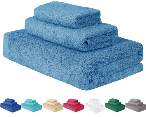 HaraDeco Juego de Toallas 3 Piezas 100% Algodón 400gsm, 1 de Ducha, 1 de Mano y 1 de Tocador, Suave Absorbentes y de Secado Rápido para Hogar Viaje Camping Vacaciones(Azul Light)