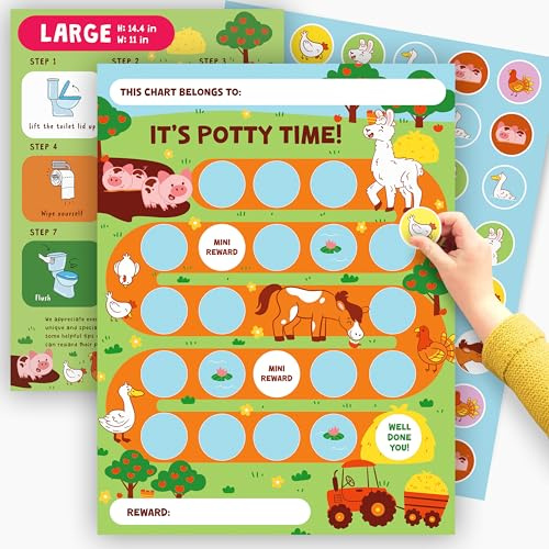 Potty Training Reward Chart x10 pcs - Farm Theme and Animals Training Chart for Kids - Toilet Habit Training Chart - Behavior Chart for Boys Girls - Comes with Incentive Sticker Chart