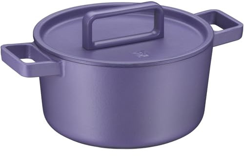 WMF Flavour Bräter 24 cm, Gusseisen Bräter Induktion lila, Gusseisen-Kochgeschirr, emailliert, Gusseisen Topf, Gussdeckel, Schmortopf, Deckel mit Kondensationsnoppen, moderne Eleganz, violett
