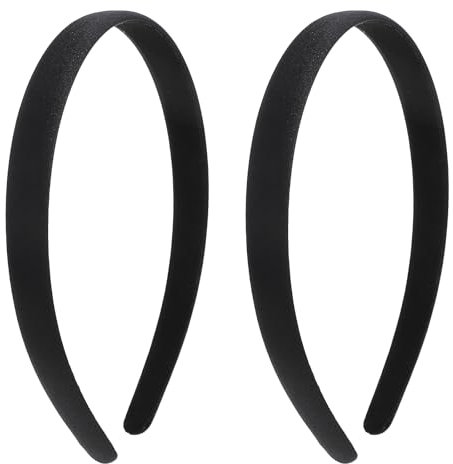 JIYIN 2 cerchietti per capelli in raso larghezza 1,5 cm colore nero in raso, semplici cerchietti per capelli fai da te tinta unita per ragazze e donne