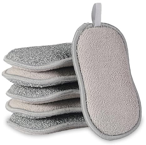Esponjas Cocina Estropajos de Limpieza, 6 Piezas Esponja de Cocina Duradera de Microfibra Que no Raya de Doble Cara, Esponja de Limpieza Reutilizable para Cubiertos, Cocina