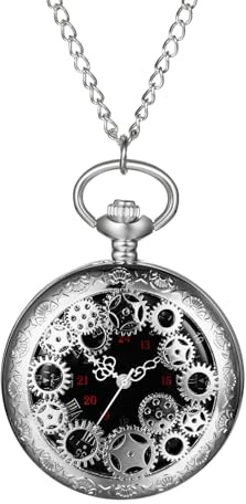 OIDEA Relojes Bolsillo Analógico Unisex: Reloj Bolsillo de Cuarzo para Hombre y Mujer Decoración de Engranajes Escala de Número Arábigo Cadena de Cintura Plata - para Uso Diario Colecciones Regalo