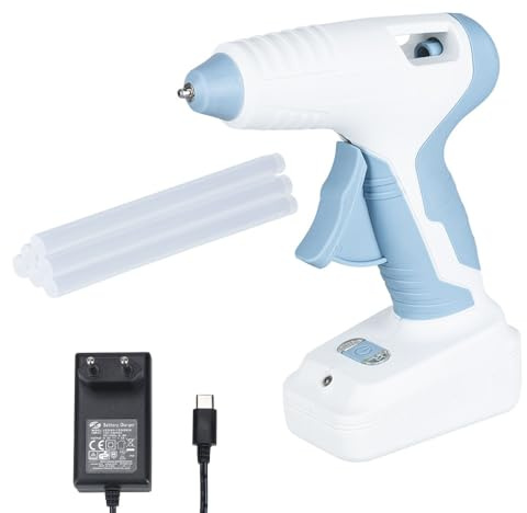 Ideen mit Herz | Kabellose Heißklebepistole | leistungsstark | 15 cm x 5,5 cm x 17 cm | inkl. LED-Arbeitsleuchte, Ladeanzeige und Patronen