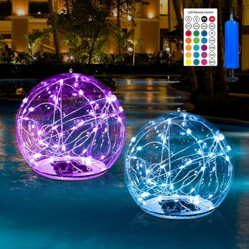 AVCXEC 2 Pièces Boule Lumineuse Piscine, 34cm Lampe Solaire Piscine Flottante avec Télécommande, Lampe Solaire pour Piscine avec 16 Couleurs de Lumière, pour Piscine Extérieure Jardin Décoration