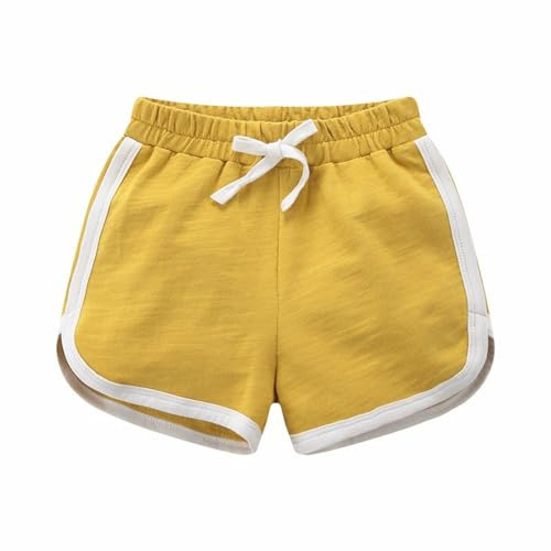 YAQUEKOU Short court pour fille et garçon - Short de sport en coton - Short pour enfants - Short court pour adolescent et fille - Short de cyclisme d'été pour la gym - 2 à 15 ans, jaune, 8-10 ans