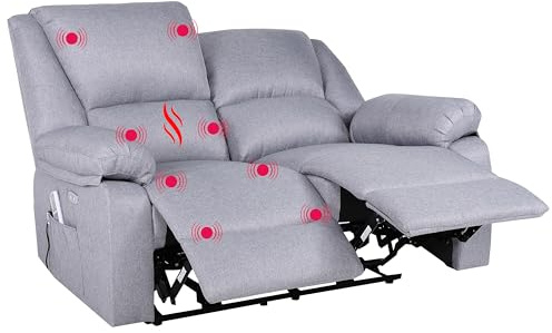 ECODE® Sofa 2 Plazas de Tela con Reclinacion Electrica Independiente y Masaje - Modo Reclinable TV Independiente en Cada Lado, 8 Vibromotores, Calor Lumbar, Doble Botonera, Doble USB