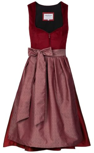 Edelnice Trachtenmode Exclusivo diseño de tirolesa Midi Luise de terciopelo, color rojo, incluye delantal tirolesa tallas 32-54, rojo, 48