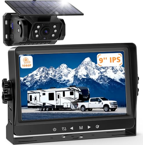 VASTEND Camara Trasera Coche Inalambrica Solar, Magnética 10000mAh Recargable Batería Cámara Marcha Atras con 1080P 9'' Monitor, Impermeable, Visión Nocturna, para Coche, Camión, Caravana(VS-9A)