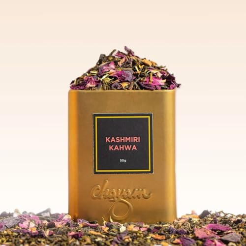M1SS Kashmiri Kahwa Loose Leaf Tea 50g – Premium Green Tea with Saffron, Cardamom, Cinnamon, Almonds & Rose Petals – Aromatic Detox Herbal Tea in Luxury Gift Tin, 100% Natural