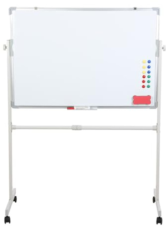 Dubbelsidig mobil whiteboard, magnetisk rullande torr radering whiteboard med hjul, höjdjusterbar whiteboard på stativ med 5 markörer, 12 magnetiska naglar, radergummi, för kontor klassrum hem 60 x 90