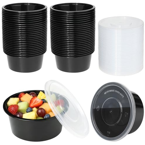 Jogoico 50 Pezzi Contenitori Piccoli con Coperchio 50ML- 2OZ Barattoli di Plastica con Coperchio Trasparente Riutilizzabile Barattoli per Alimenti, Scatola per Salsa Condimenti Zuppe Creme DIY Nero