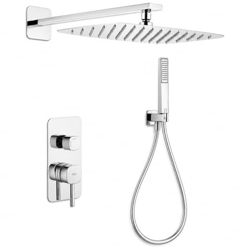IMEX Conjunto Ducha Empotrado Monomando Toscana GPT064 Grifería Ducha con Rociador Efecto Lluvia 25x40 cm Ducha de Baño 2 Vías Set de Ducha Completo