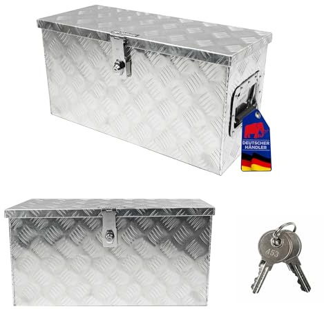 PROREGAL Boite rangement pour remorque TITAN abschließbar HxLxP 25x68x30cm avec couvercle et 2 clés aluminium Boîte à Outils pour Camion Coffre de Timon Caisse à Outils