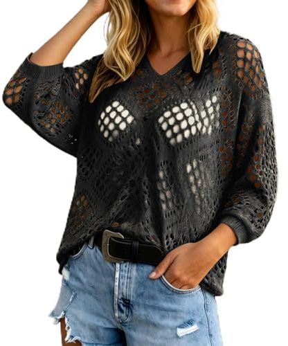 Generico Cardigan Tunica Estivo Taglie Forti, Leggero e Traspirante, con Maniche a Pipistrello e Inserti in Pizzo Traforato, Morbido e Comodo, Oversize Elegante per Donna, Lavorato a Maglia