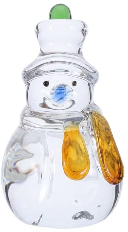 Healeved Snögubbe i klarglas, 7,5 cm liten snögubbefigur med grön hatt för julbord, matsalsprydnad, handgjord vinterscen för festdekoration