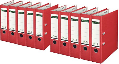 Leitz 1010-50 Qualitäts-Ordner Plastik-Cover (A4 breit | 10er Pack, rot)