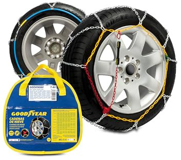 Goodyear Juego de 2 Cadenas de Nieve Metálicas para Coche de 9 mm Talla 80 con Tensor Automático Goodyear