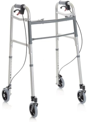 DEAMBULATORE PIEGHEVOLE CON 4 RUOTE E FRENI AZIONABILI A MANO