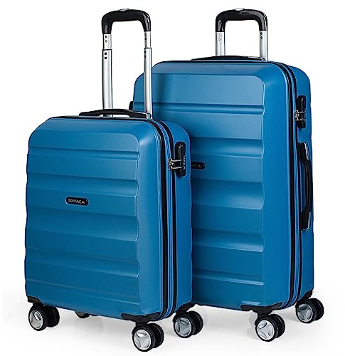 ITACA - Juego Maletas de Viaje rígidas Trolley con candado de combinación y 4 Doble Rueda 360° Set Ligeras y Resistentes, Azul
