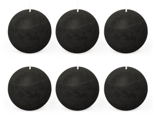 Spaas 6 Unscented Rustic Ball Candles, 80mm, 24 Hours, Black