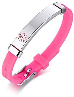 Vnox Personalizza Braccialetto Medico ID per Bambini, Regolabile in Silicone Gomma Medica
