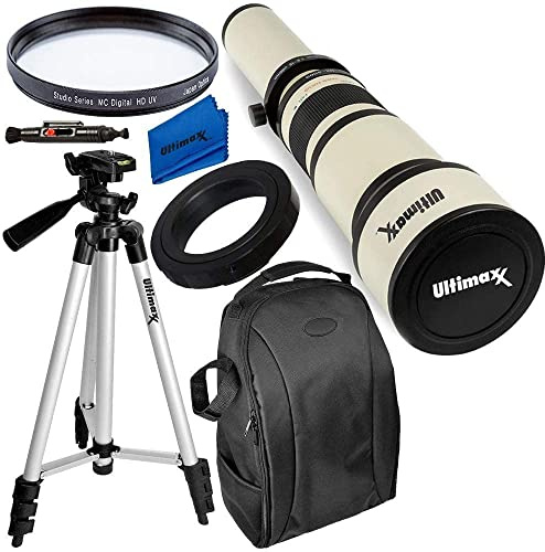 Ultimaxx 650-1300mm Telephoto Zoom Lens with Kit for Canon EOS Rebel T5, T5i, T6, T7 T6i, T6s, T7i, T8i, SL1, SL2, SL3, 60D, 70D, 77D, 80D, 90d; 6D, 7D, 7D II DSLR Cameras &More