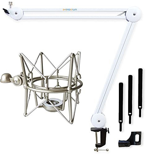 keepdrum MS138 Mikrofonarm Weiss + MS088 Mikrofon-Spinne für Rode Mikrofone