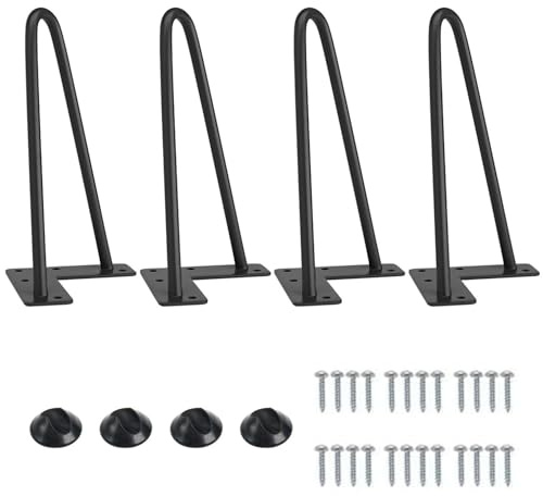 TSKDKIT 4 Stück Tischbeine Metall Schwarz 20cm Haarnadel Tischbeine Möbelfüße Metall Hairpin Legs Tischgestell für Esstisch Couchtisch Schreibtisch Arbeitstisch